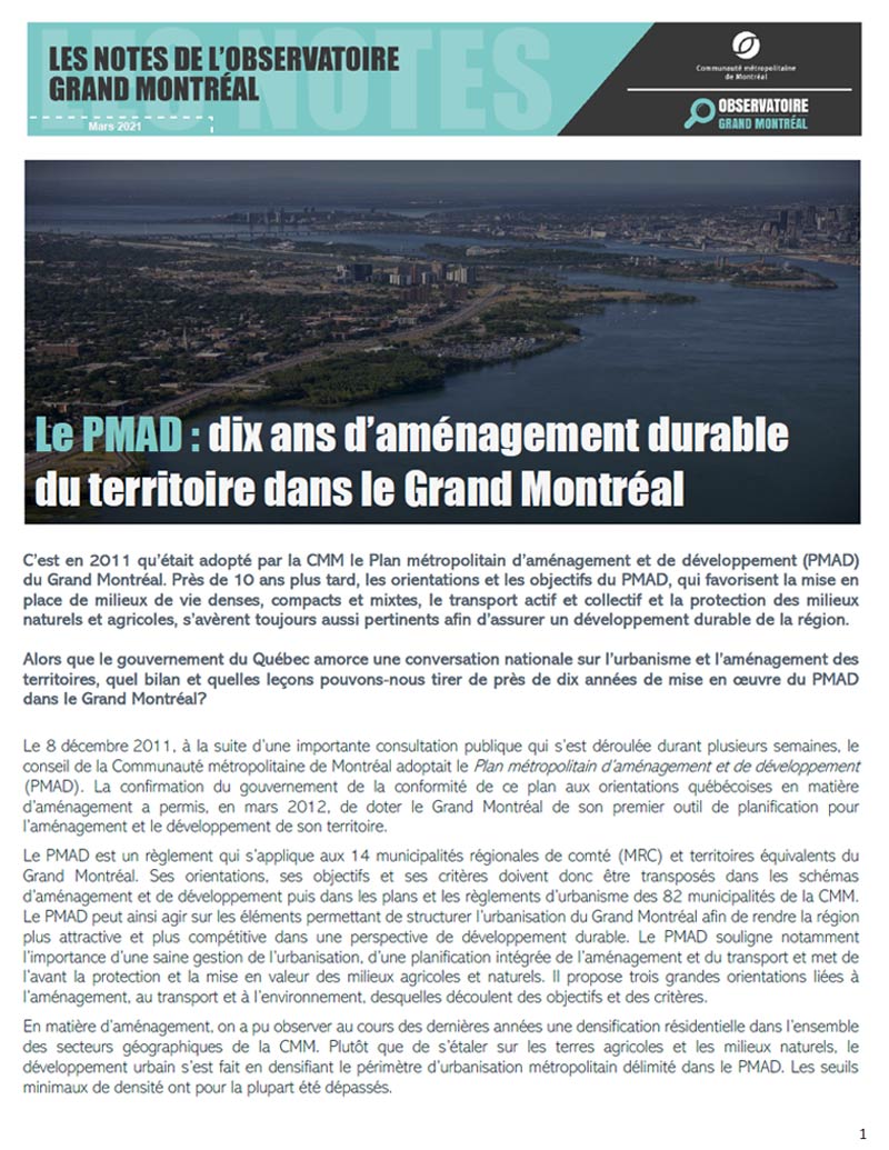 Le PMAD : dix ans d’aménagement durable du territoire dans le Grand Montréal
