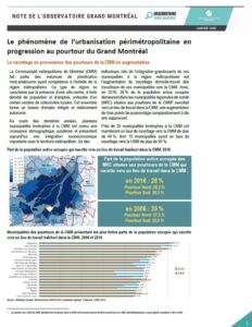 Note de l'Observatoire | Le phénomène de l'urbanisation périmétropolitaine en progression au pourtour du Grand Montréal