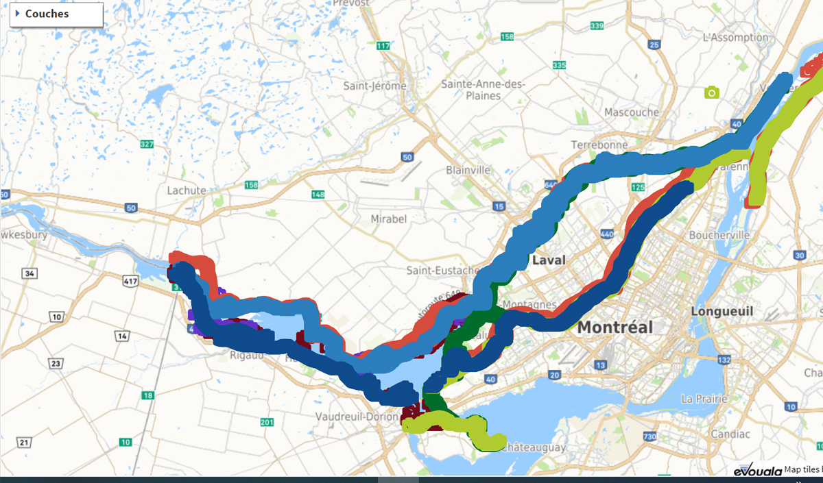 Carte des inondations de 2019 dans le Grand Montréal
