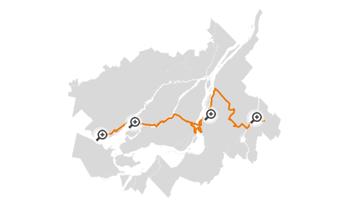 Carte du Sentier pédestre et cyclable entre Oka et Mont-Saint-Hilaire