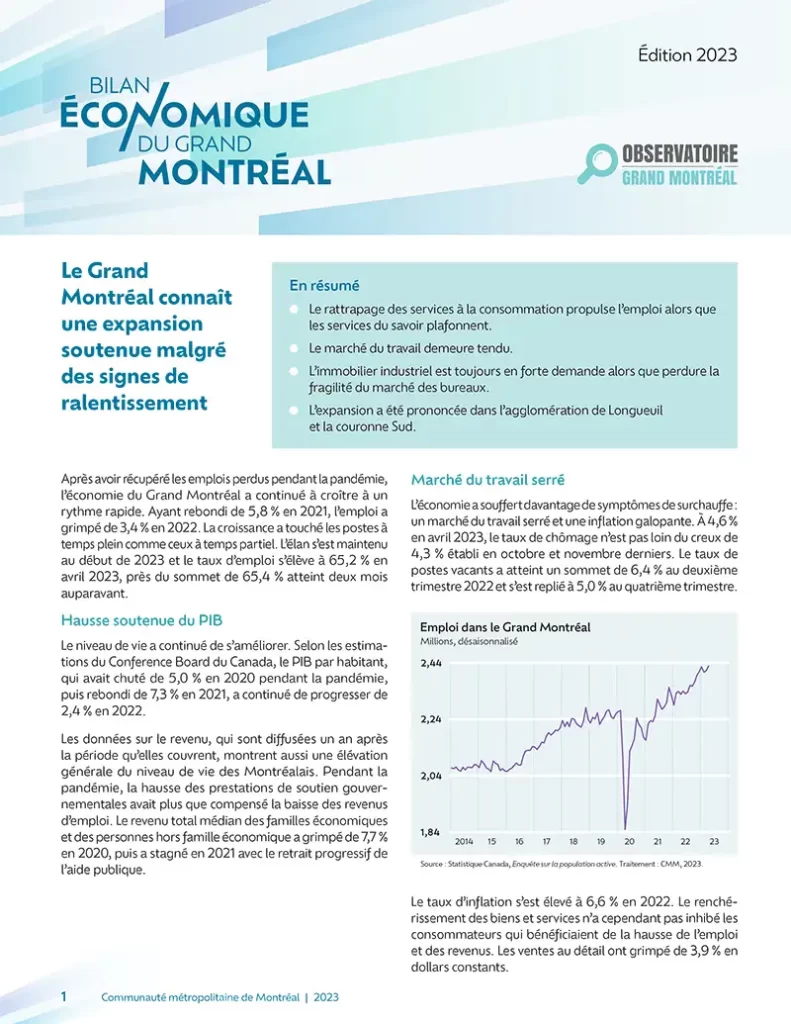 Bilan économique du Grand Montréal 2023